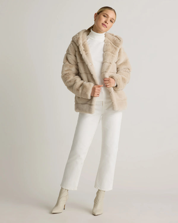 Hooded Faux Fur Jacket - XS / Black