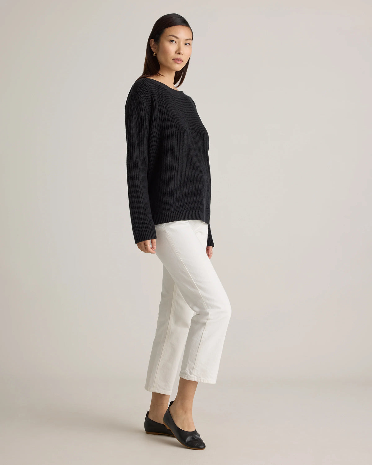 100% Organic Cotton Fisherman Boatneck Sweater - XS / Navy