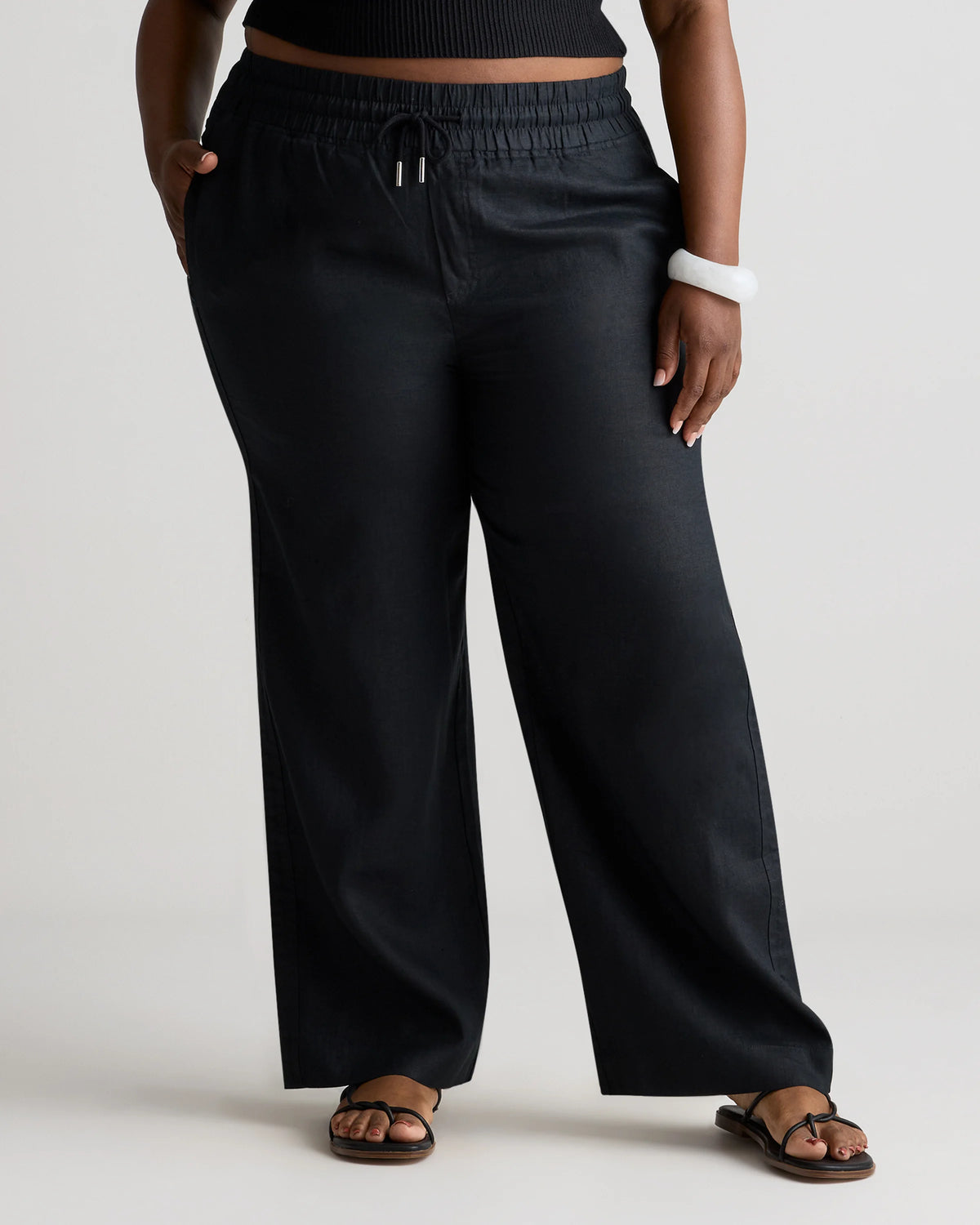 100% European Linen Wide Leg Pants - 1X / Black