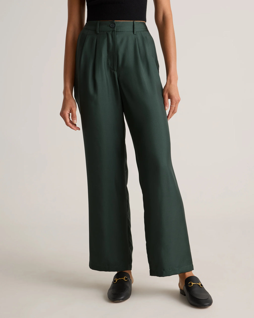 100% Silk Twill Trouser - 0 / Forest Green
