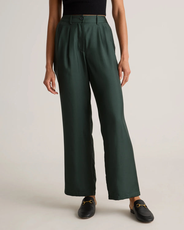 100% Silk Twill Trouser - 0 / Forest Green