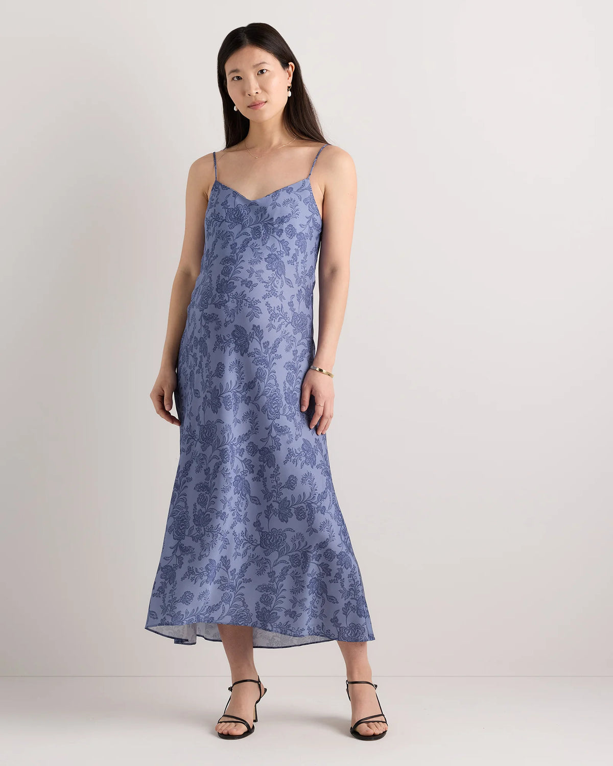 Washable Stretch Silk Maternity Slip Dress - XS / Moonstone Blue Heirloom Floral Main image