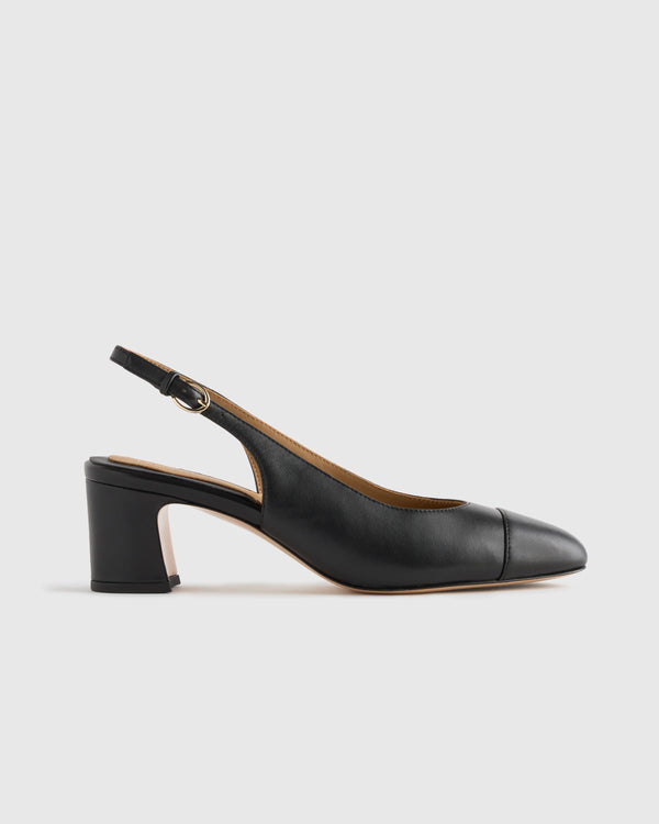 Italian Leather 65mm Cap Toe Slingback - 5 / Cashew