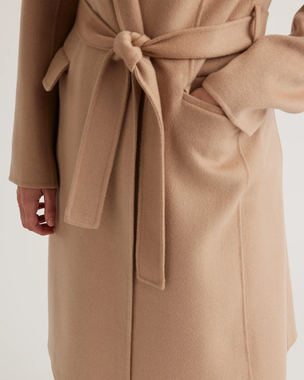 100% Mongolian Cashmere Double-Faced Wrap Coat - XS / Camel