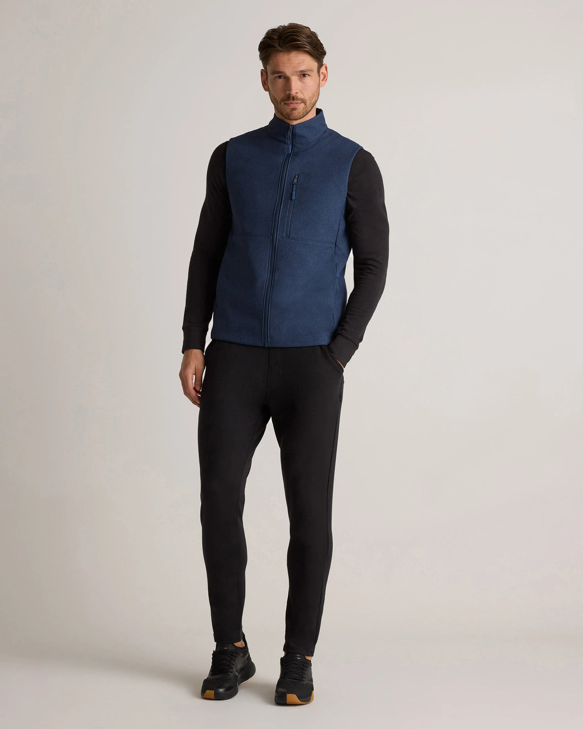 Softshell Fleece-Lined Full-Zip Vest - S / Heather Deep Navy