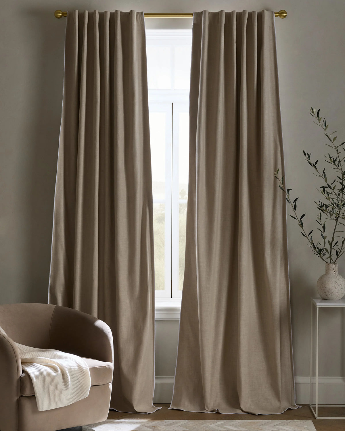 Piped Edge Cotton True Blackout Curtain - Single Panel - 48x84 / Natural/White Piping Main image