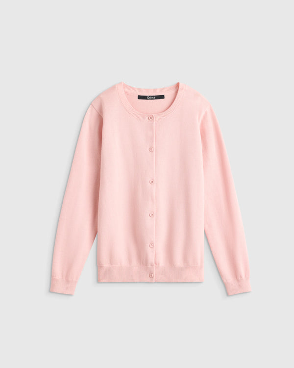 100% Organic Cotton Crewneck Cardigan - 6 / Ivory