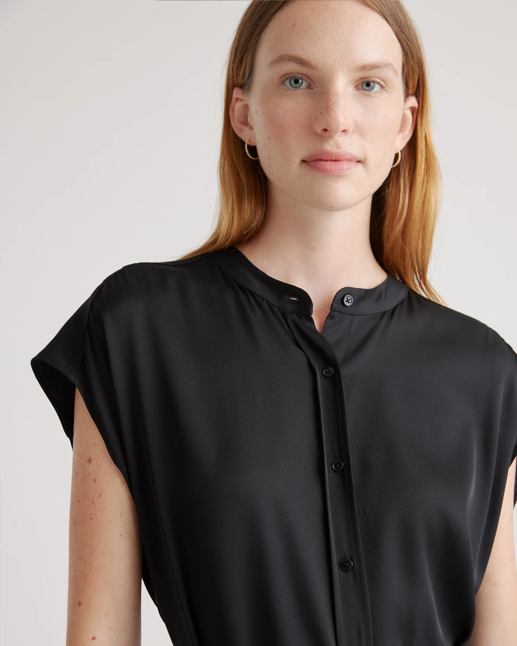 Washable Stretch Silk Midi Shirt Dress - XS / Black