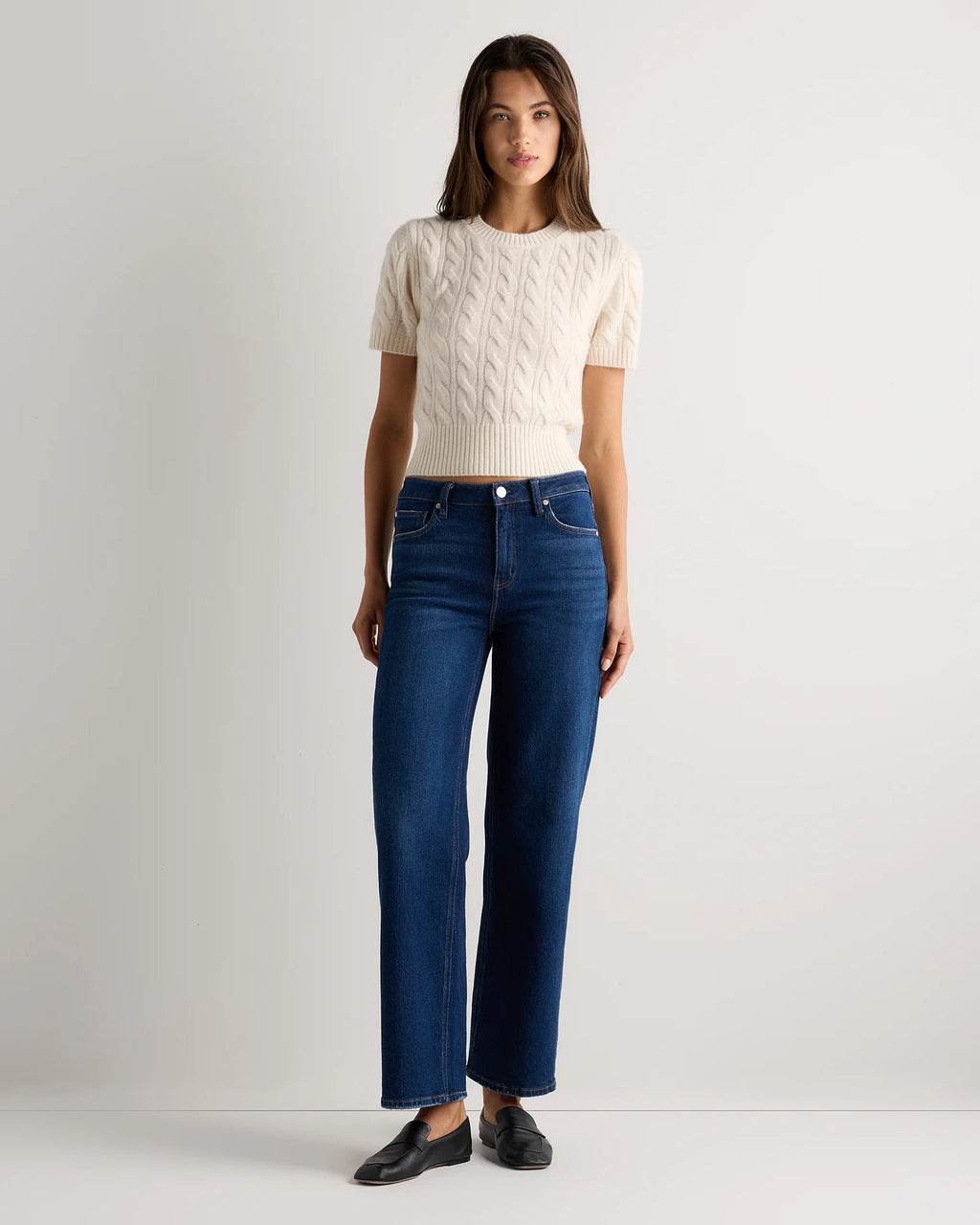 Mongolian Cashmere Shrunken Cable Tee - XS / Ivory