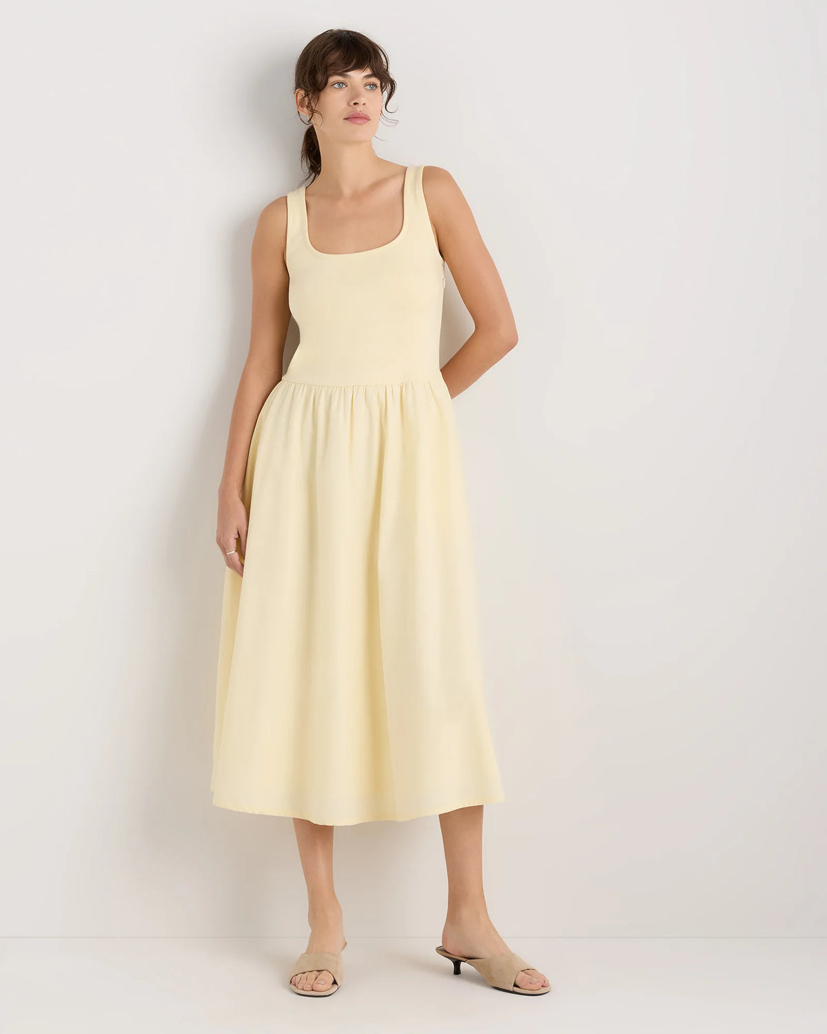 Cotton Mixed Media Tank Dress - XS / Pale Custard Yellow Main image