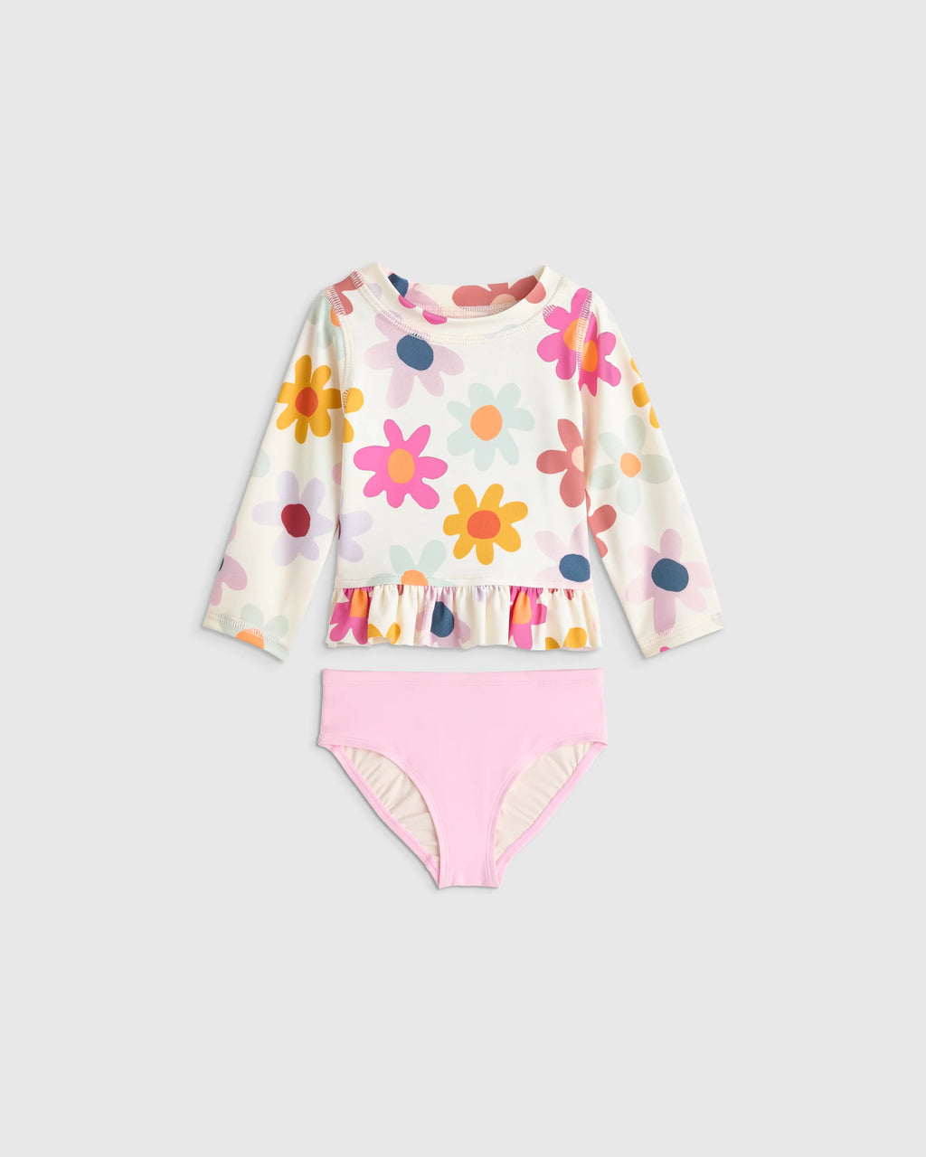 Long Sleeve Ruffle Rash Guard Two-Piece Swimsuit - 6-9M / Poolside Floral