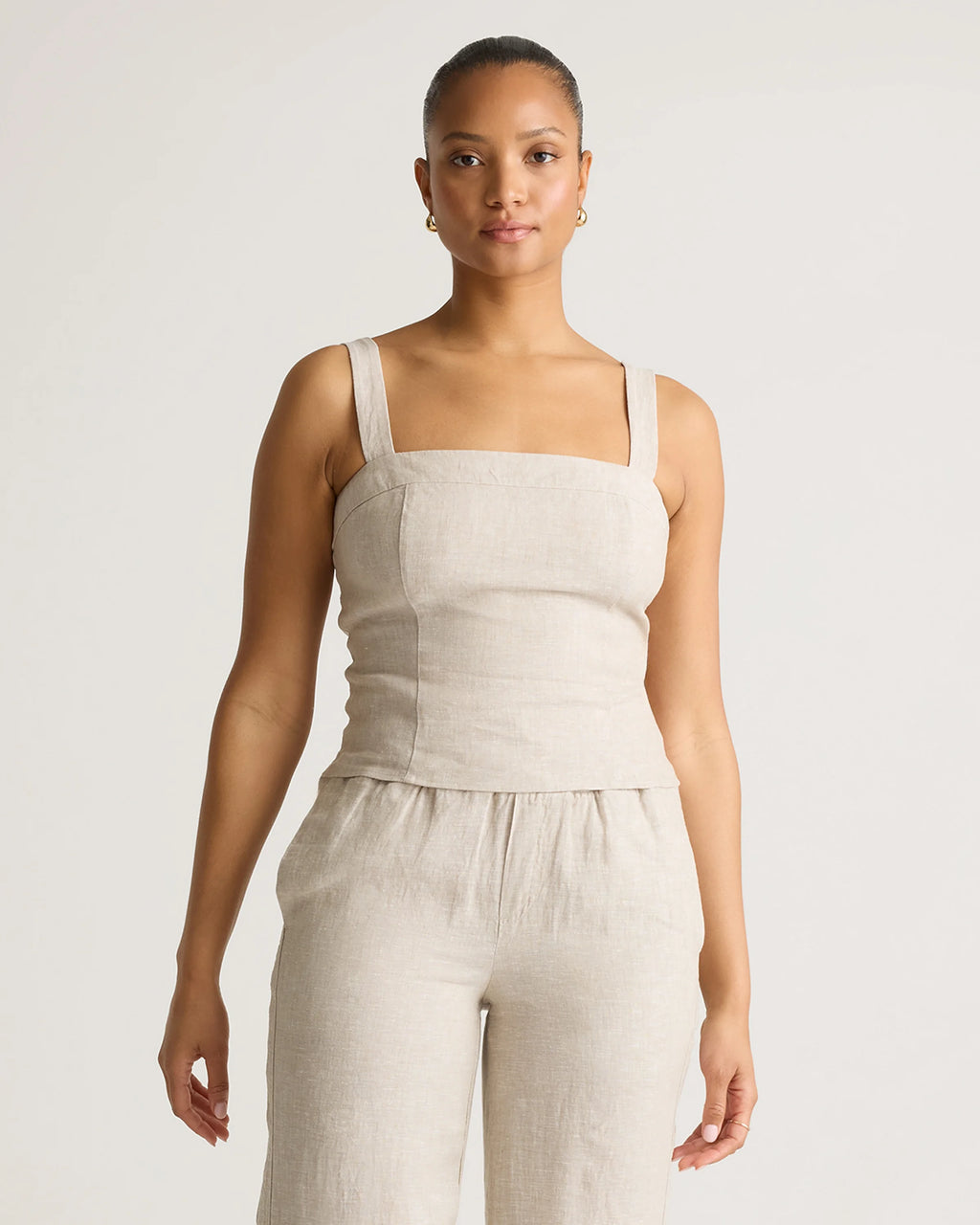 100% European Linen Fitted Tank - XS / Moonstone Blue