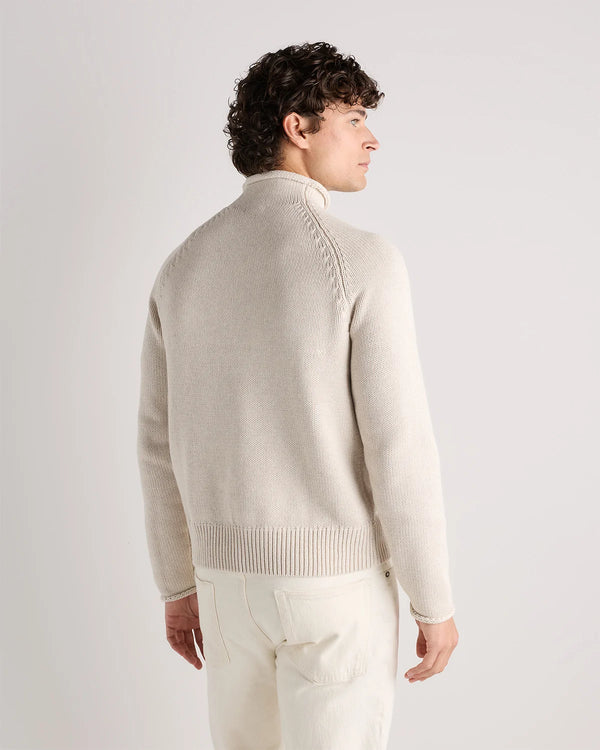 100% Organic Cotton Rollneck Sweater - S / Speckled Beige