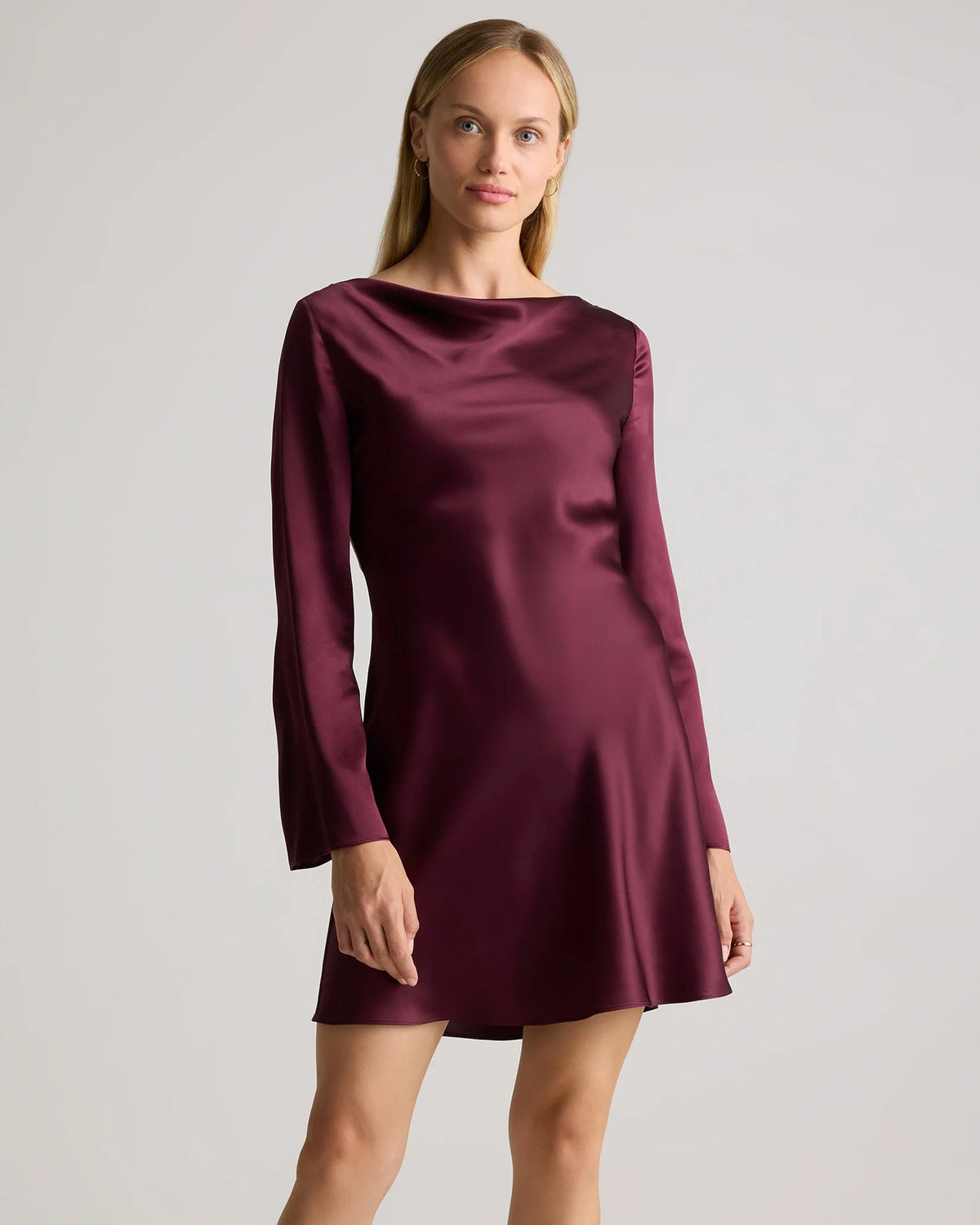 100% Washable Silk Long Sleeve Mini Dress - XS / Wine Tasting Red Main image