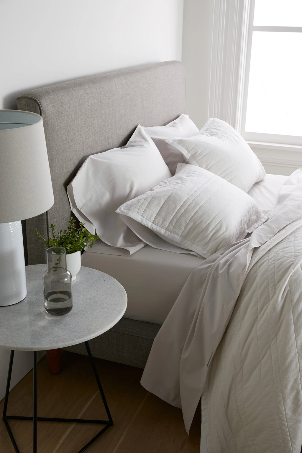 Organic Cotton Stripe Stitch Quilted Sham Set - Standard / White