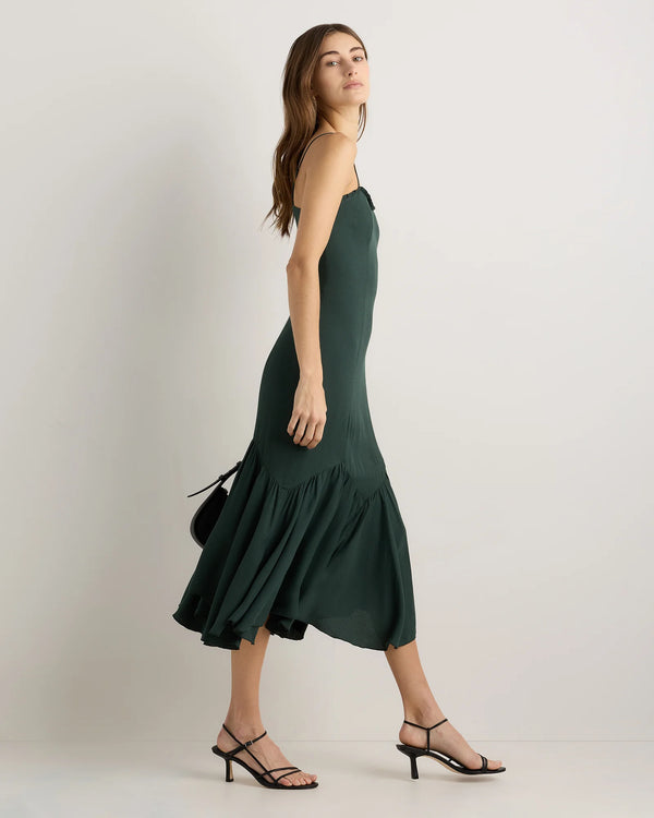 Lightweight Crepe Pleated Hem Midi Dress - XS / Deep Navy