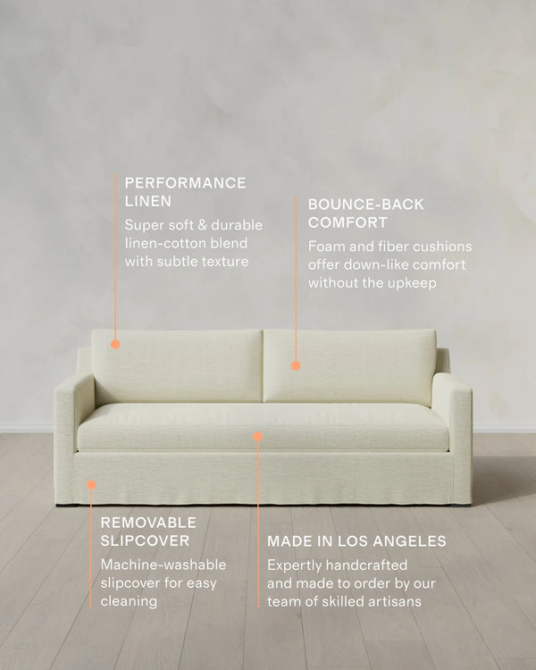 Ellery Slipcover Sofa in Performance Linen - 7ft / Sand