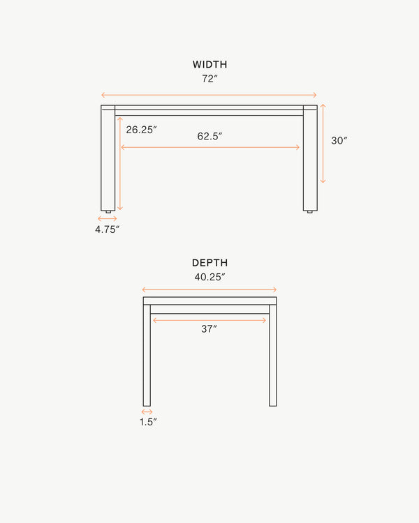 Linear Solid Teak Outdoor Dining Table - 72" / Natural Teak
