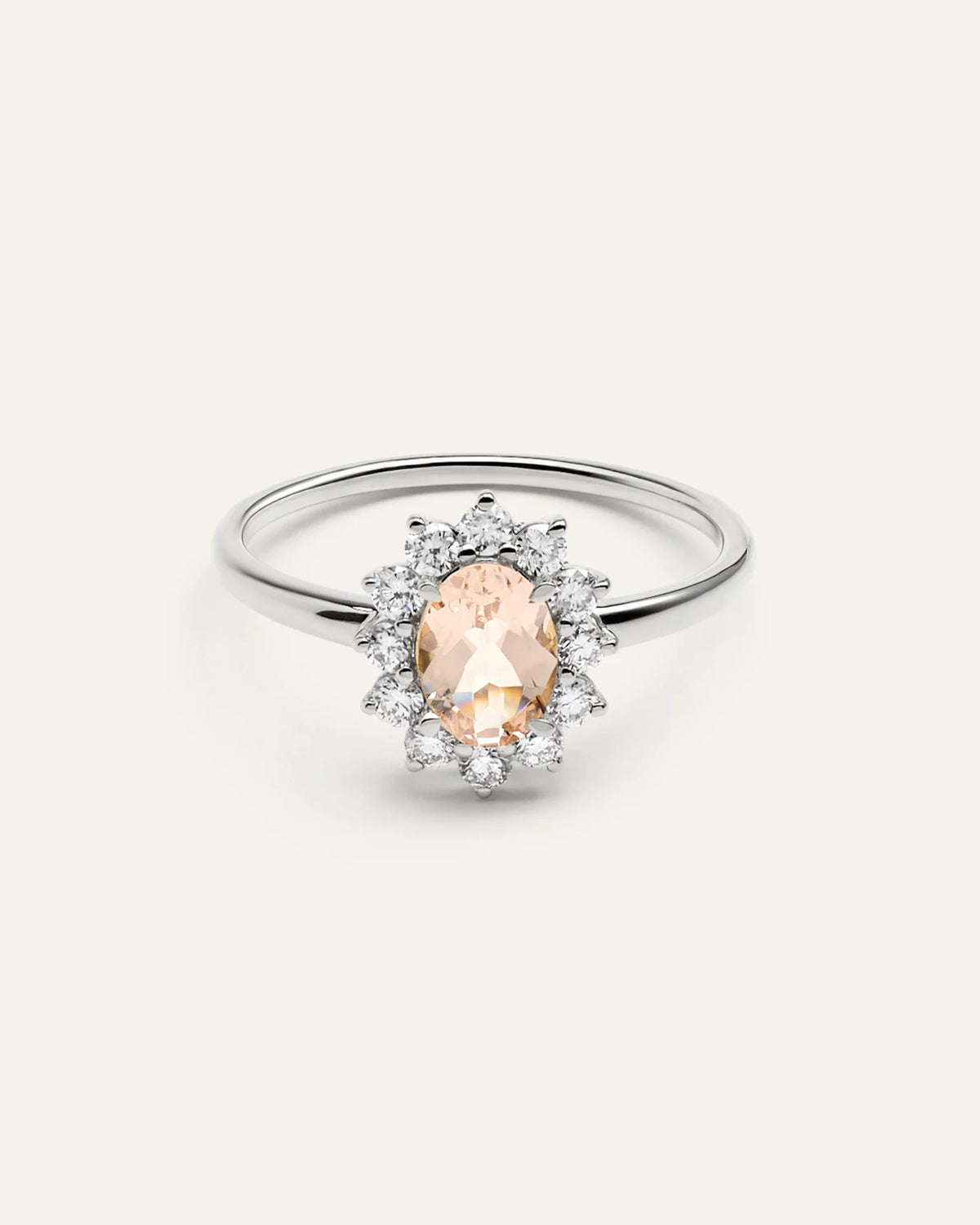 14K Gold Lab Grown Diamond and Morganite Halo Ring - 4 / White Gold Main image