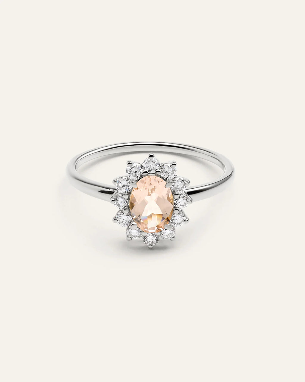14K Gold Lab Grown Diamond and Morganite Halo Ring - 4 / White Gold