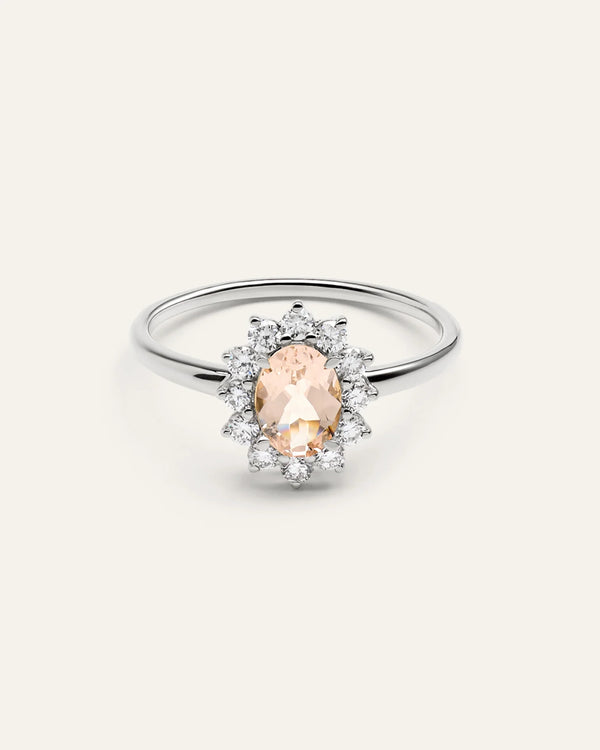14K Gold Lab Grown Diamond and Morganite Halo Ring - 4 / White Gold