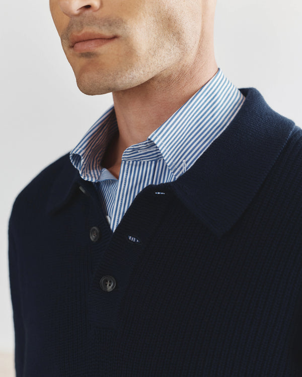 100% Organic Cotton Ribbed Polo Sweater - XS / Mid Heather Grey