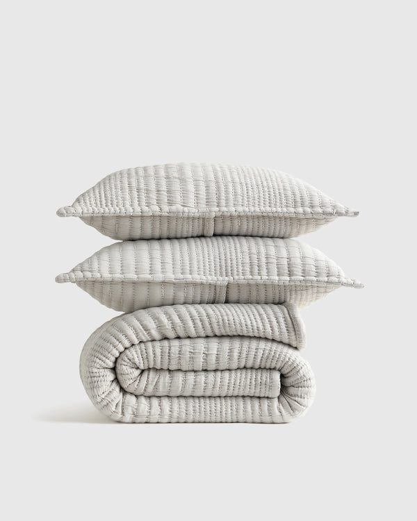 Organic Cotton Channel Stitch Coverlet Set - Twin / Coral Pink