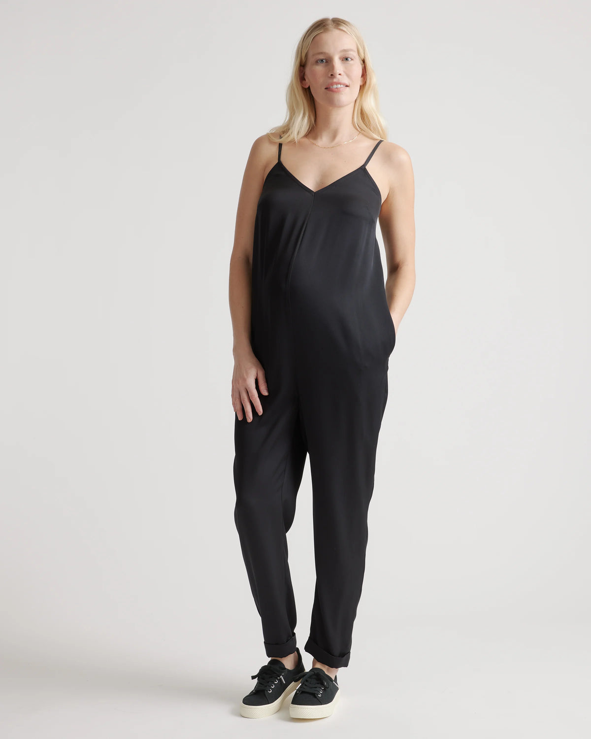 Washable Stretch Silk Maternity Jumpsuit - XS / Black Main image