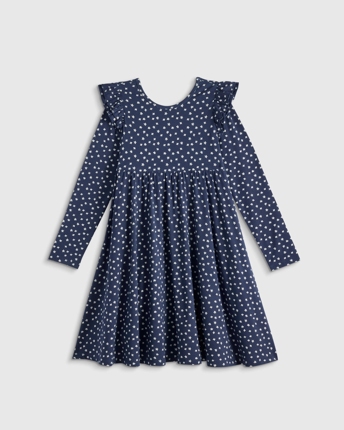 Bamboo Long Sleeve Flutter Twirl Dress - 6 / Navy Blossoms Main image