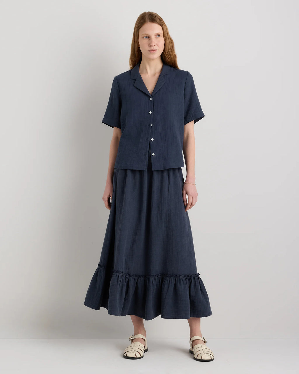 100% Organic Cotton Gauze Smocked Maxi Skirt - XS / Blue Gingham