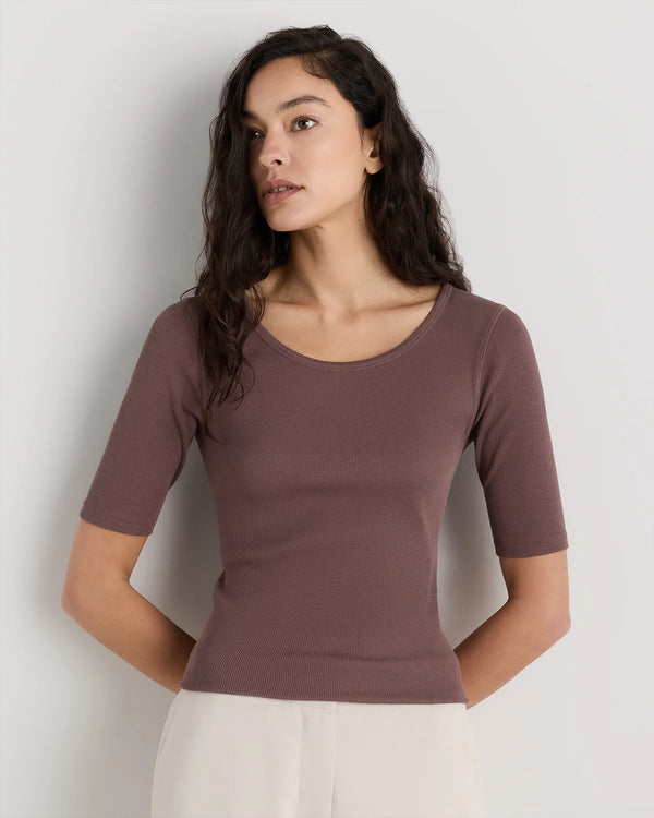 Organic Cotton Micro-Rib Elbow Sleeve Tee - XS / Moonstone Blue