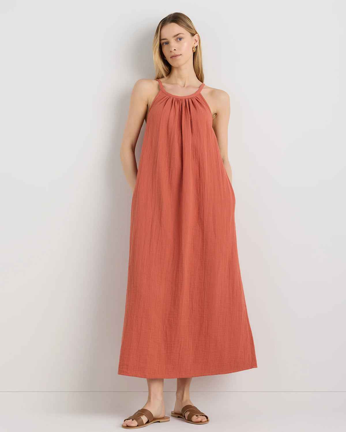 100% Organic Cotton Gauze Sleeveless Maxi Dress - XS / Spiced Orange Main image