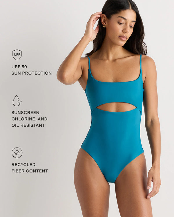 Italian Cut Out One-Piece Swimsuit - XS / Lagoon Teal Blue