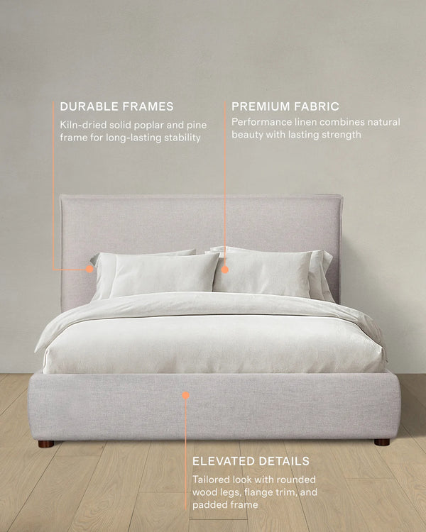 Tailored Edge Bed in Performance Linen - Queen / Light Grey