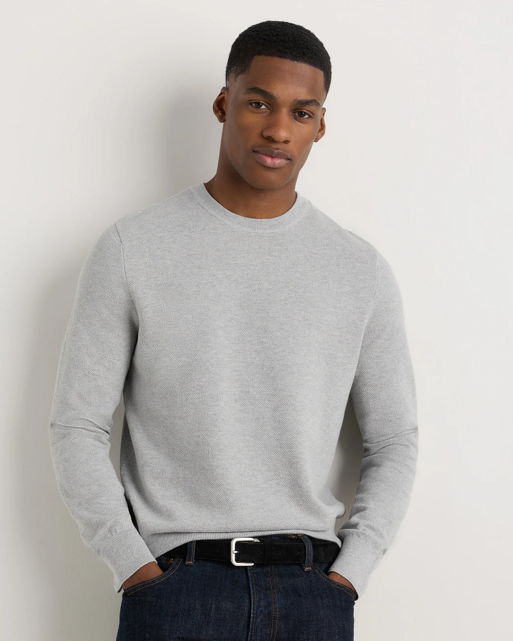 100% Organic Cotton Pique Crewneck Sweater - S / Moonstone Blue