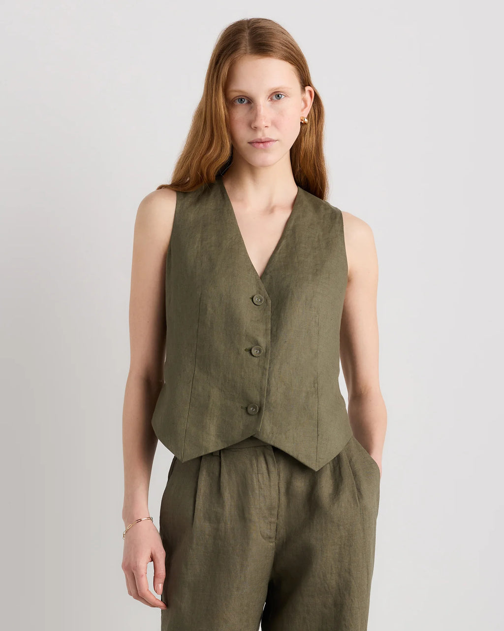 100% European Linen Vest - XS / Blue Pinstripe