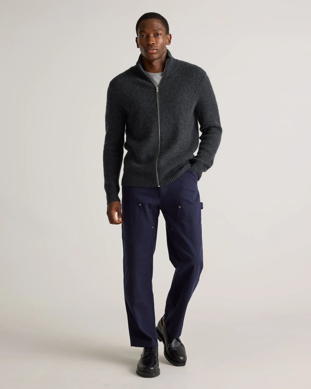 Mongolian Cashmere Fisherman Full Zip Sweater - S / Teak