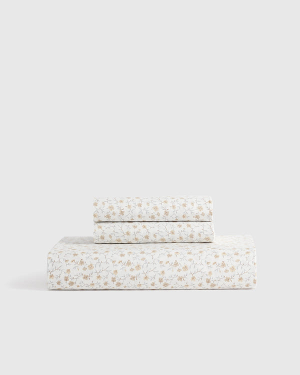Organic Crisp Percale Floral Fitted Sheet Set - Twin / Toffee Florette