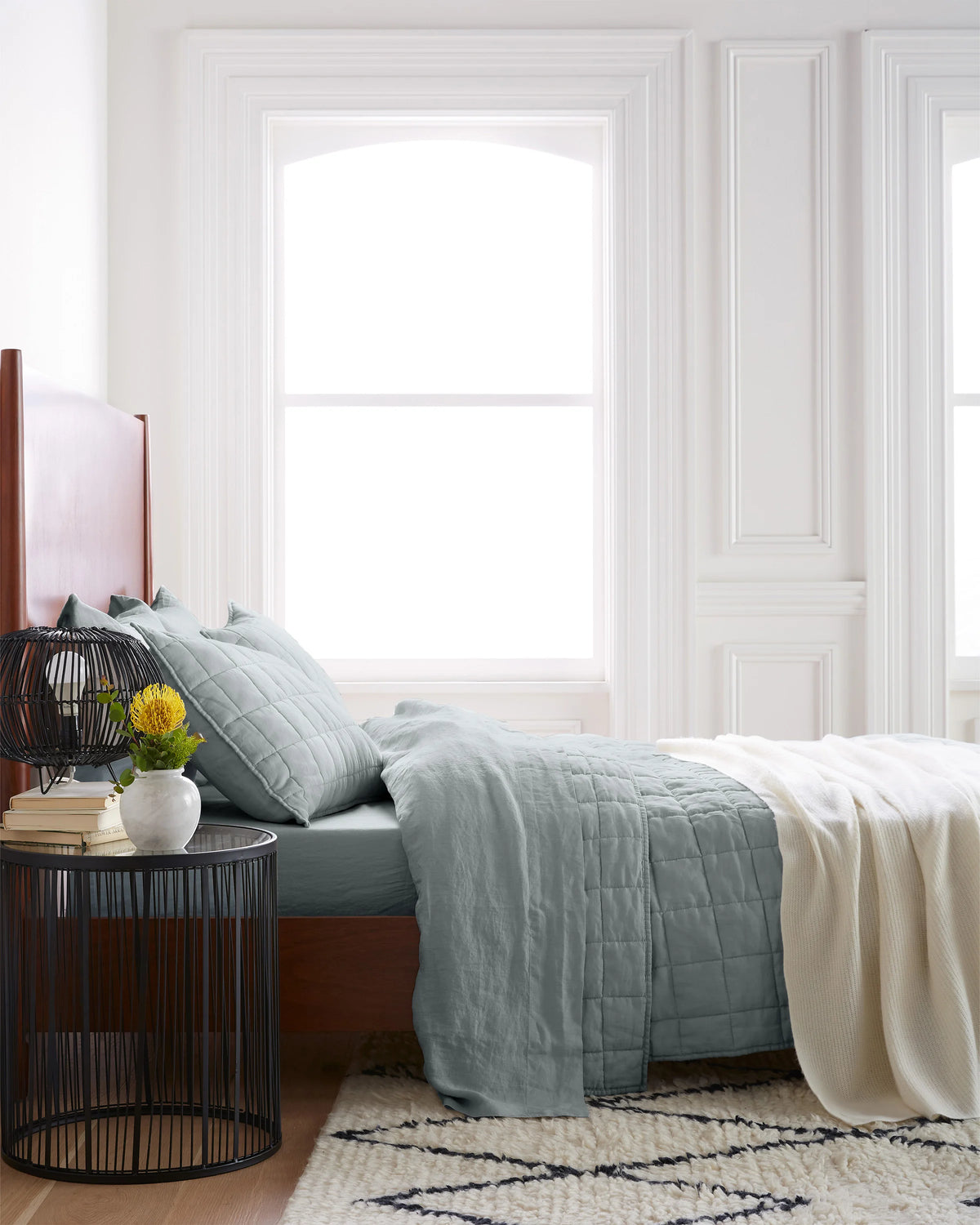 European Linen Box Quilt Set - Twin / Dusty Olive