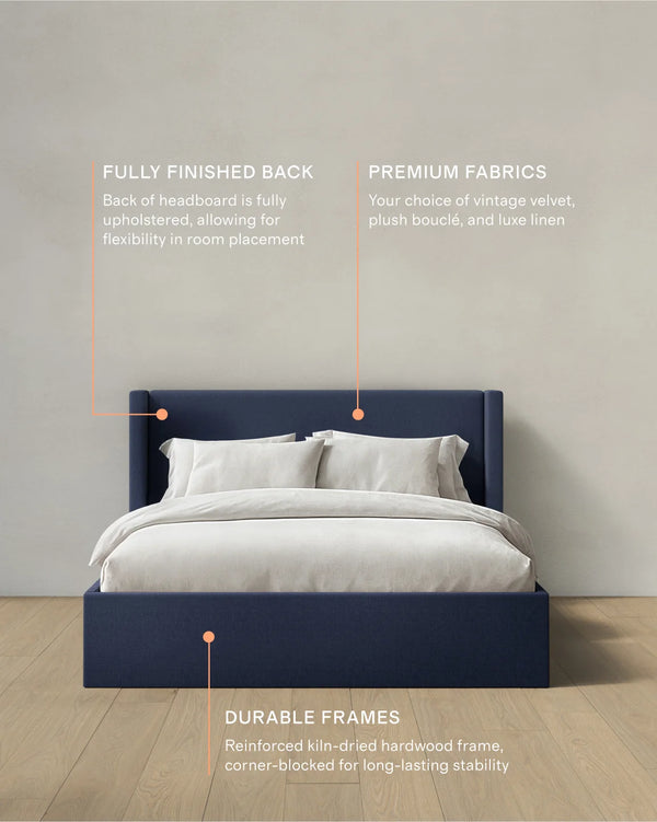 100% Linen Wingback Bed - Full / Canvas