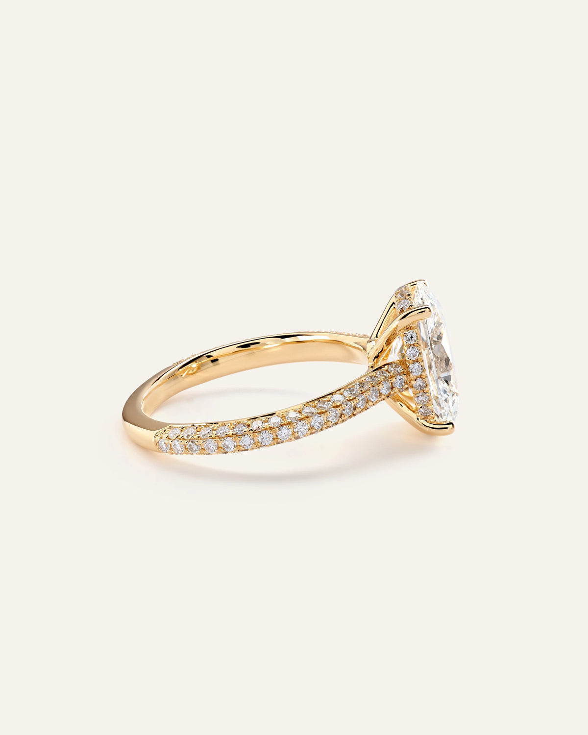 Lab Grown Diamond Oval Pave Cathedral Engagement Ring - 3ct - 4 / Yellow Gold
