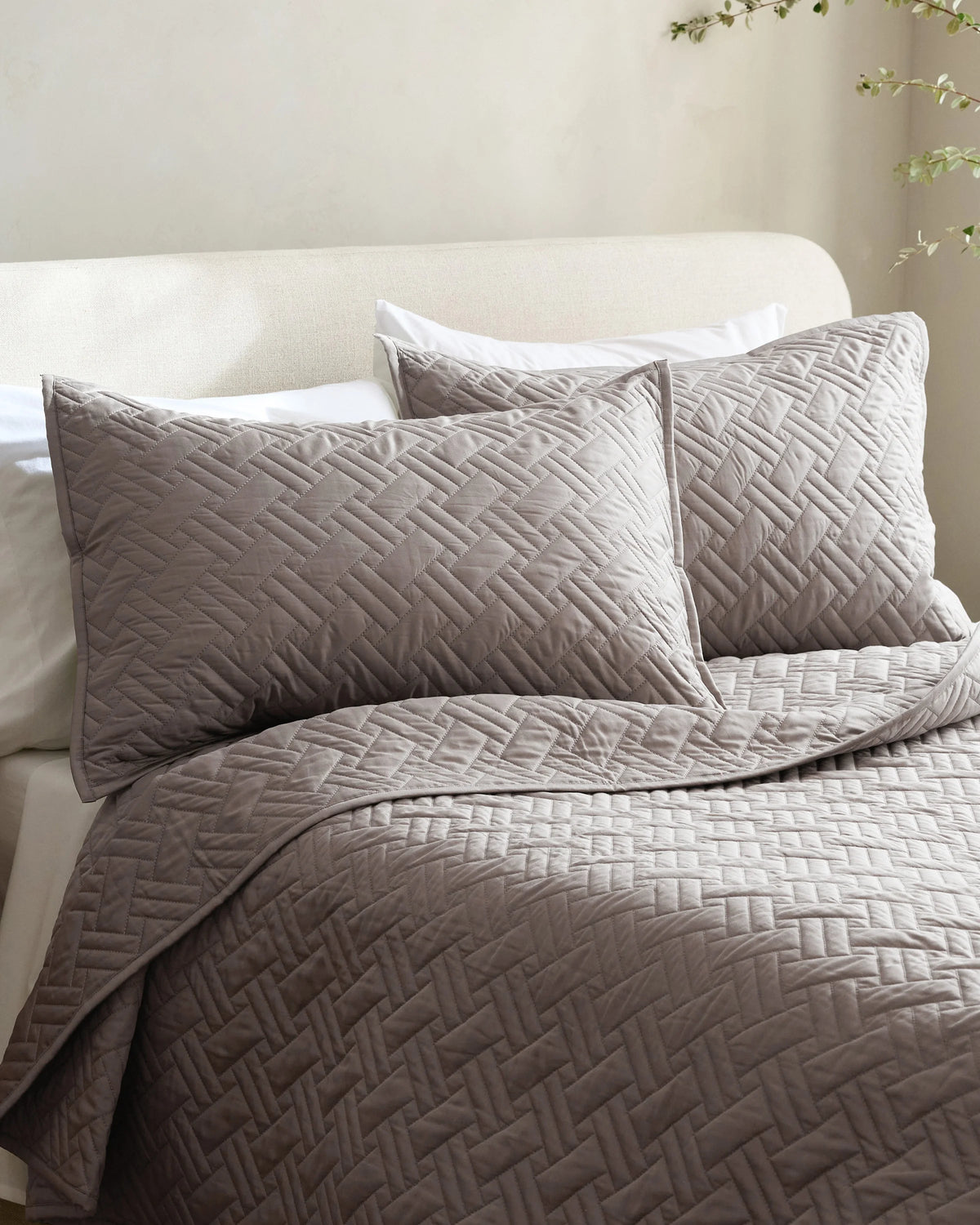 Organic Cotton Basketweave Quilted Sham Set - Standard / Mineral
