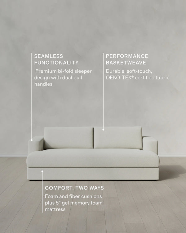 Sierra Curved Arm Sleeper Sofa in Performance Basketweave - One Size / Flax