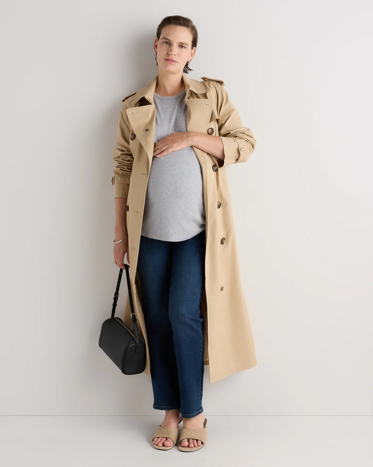Cotton Modal Maternity Crew Neck Tee (2-pack) - XS / Black/Redwood Brown