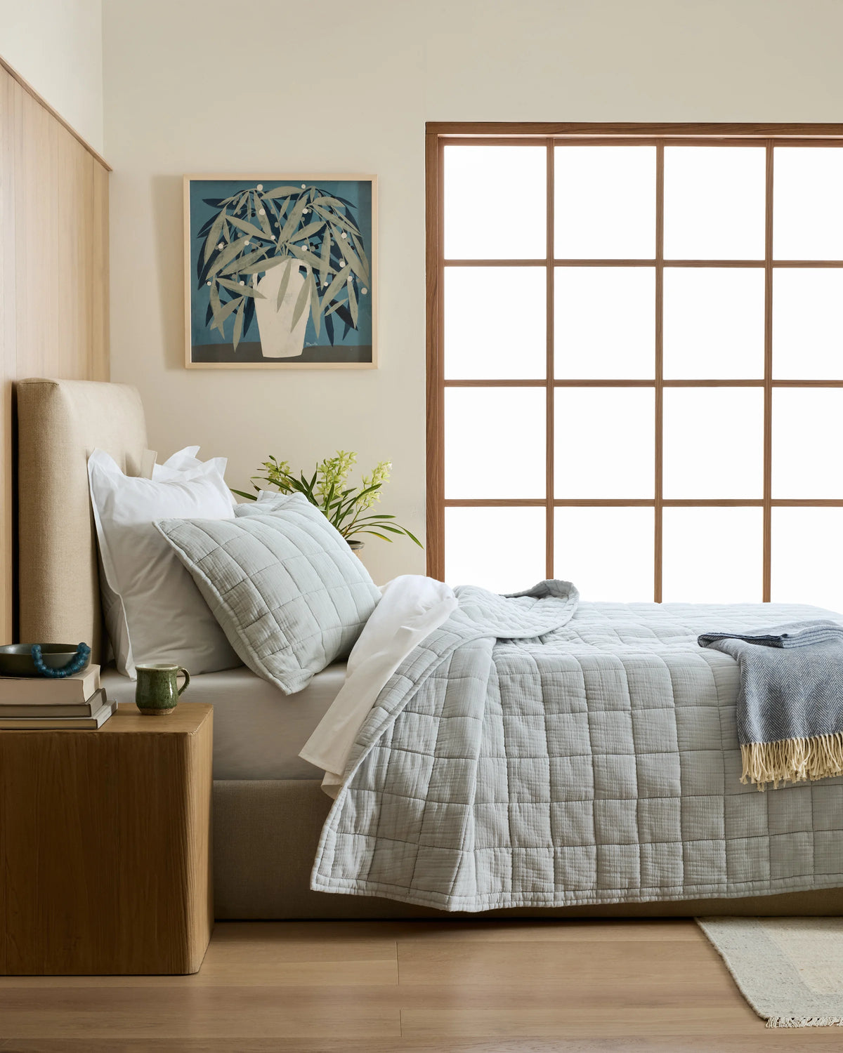 Organic Cotton Gauze Box Quilt Set - Twin / Mineral