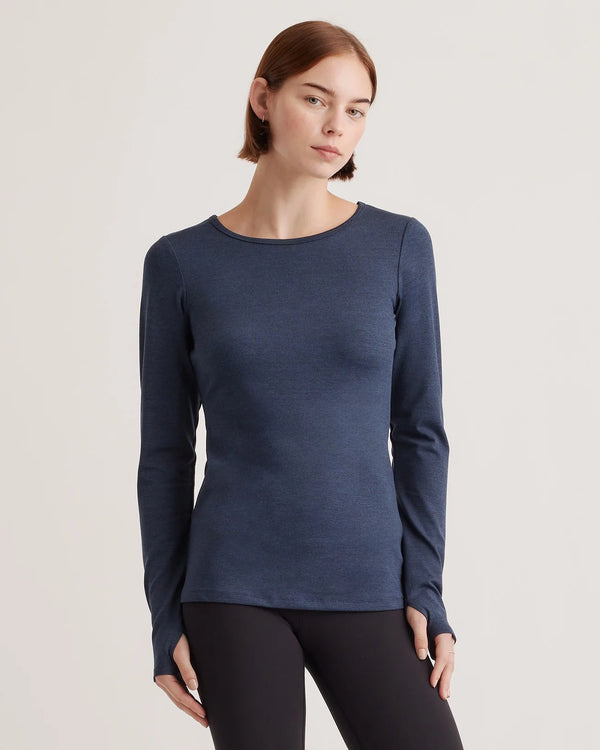 Ultra-Soft Fitted Long Sleeve Top - XS / Heather Navy