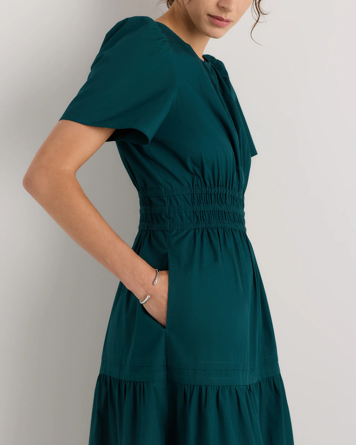 100% Organic Cotton Poplin Tiered Maxi Dress - XS / Riviera Blue Heirloom Floral