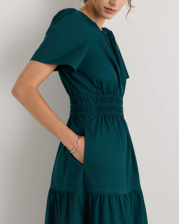 100% Organic Cotton Poplin Tiered Maxi Dress - XS / Navy