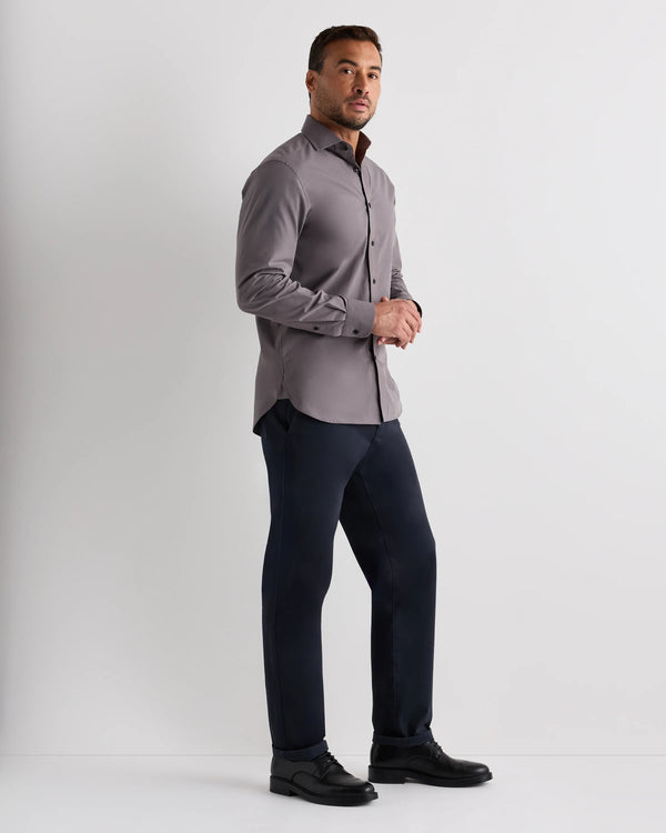 Organic Cotton Stretch Poplin Dress Shirt - S / White/Navy Minigrid