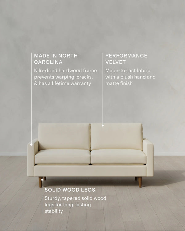 Atlas Midcentury Sofa in Performance Velvet - 6ft / Ivory